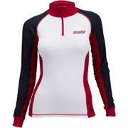 Термофутболка на молнии SWIX RaceX LS White/red/blue женская 40826-75100
